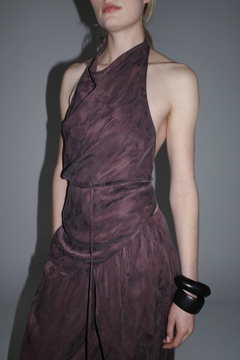 Jacquard Cowl Tie Top - Chocolate Plum 6