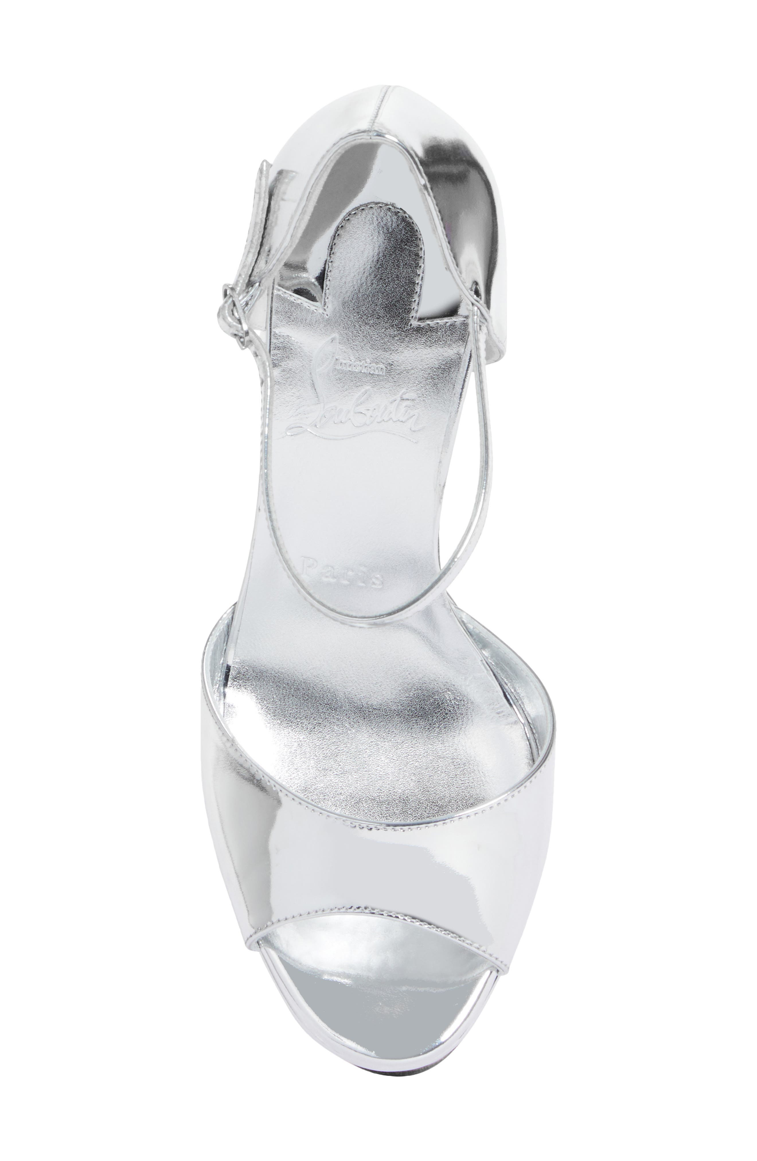 Christian Louboutin Sandaloo Metallic Peep-Toe Sandal in Silver at Nordstrom - 5