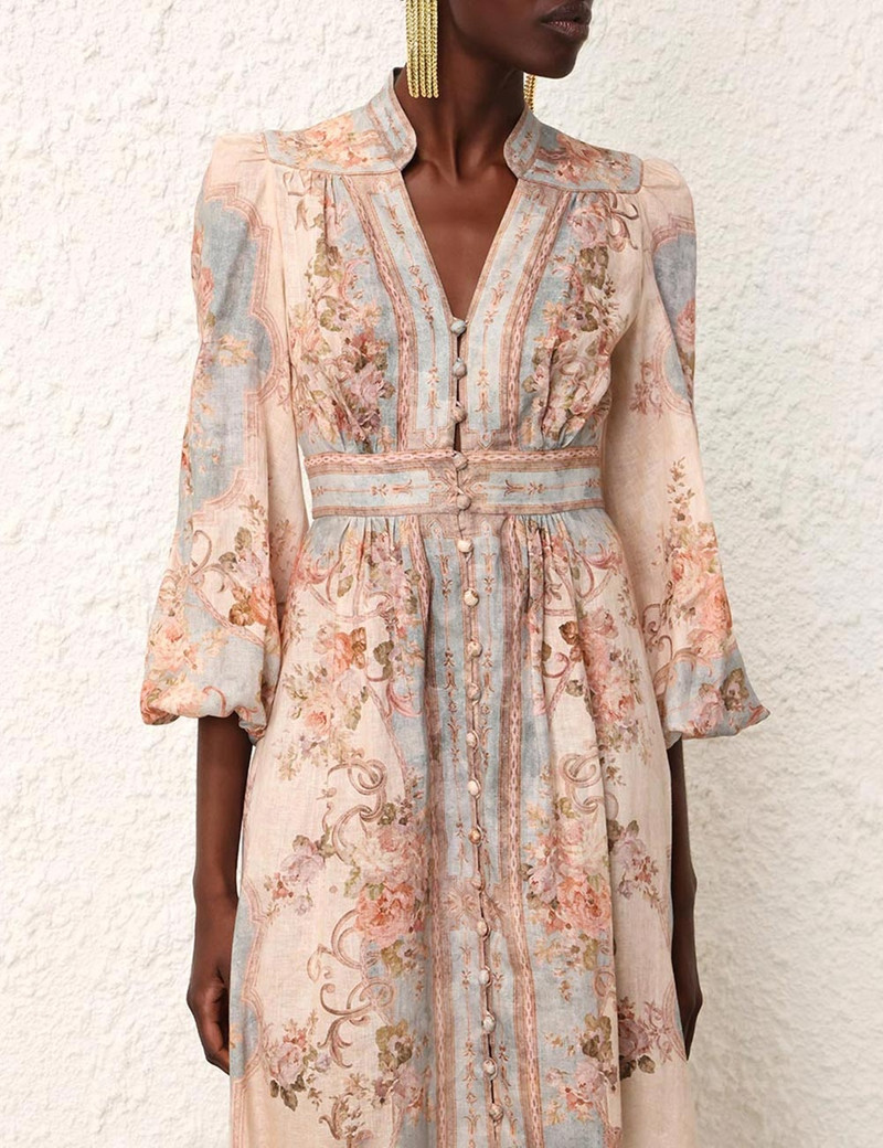 Zimmermann AUGUST PLUNGE MIDI DRESS - 8474DRS242SKBF | REVERSIBLE