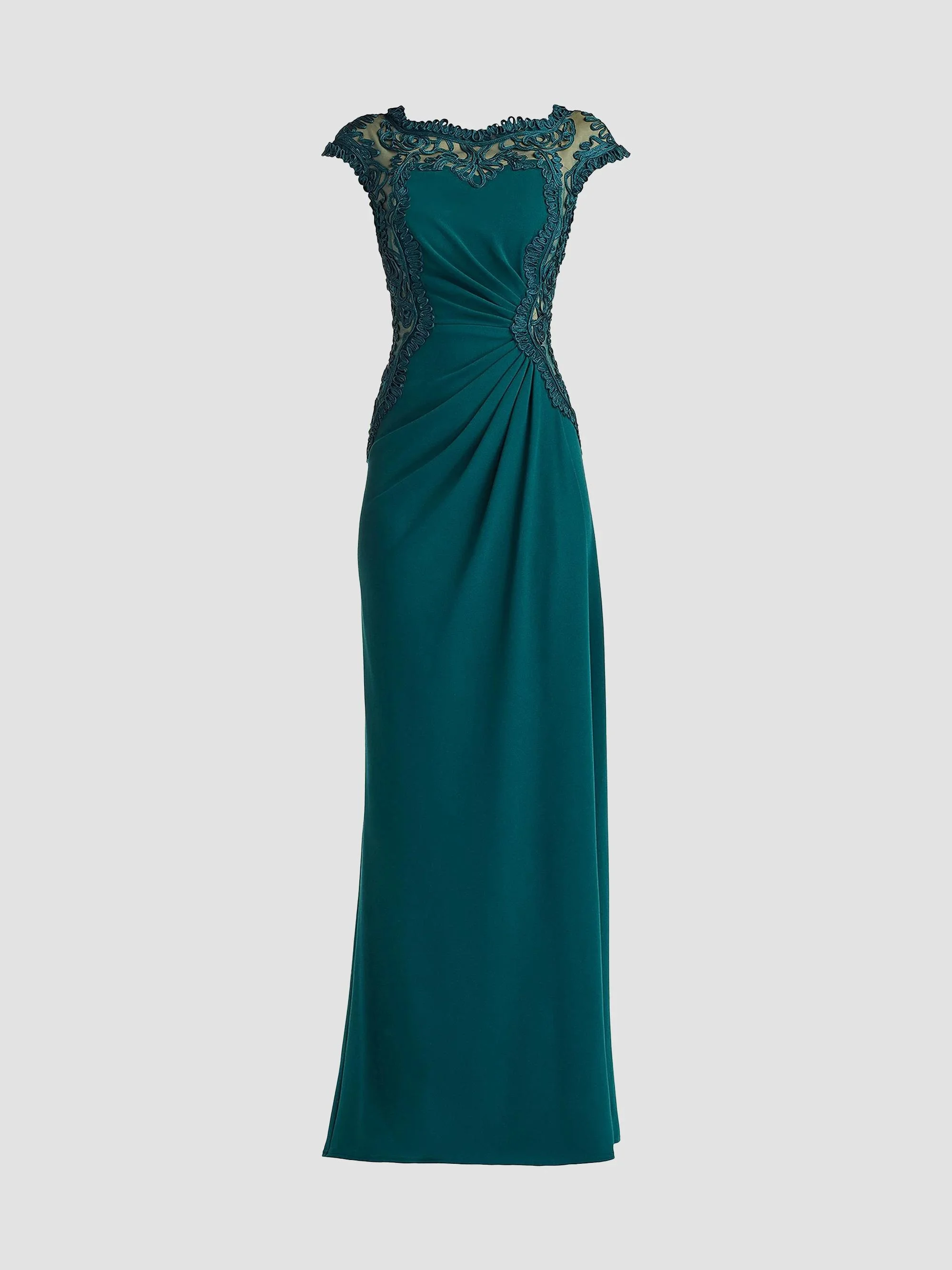 Women's Lace-Trim Ruched Gown - Tea Leaf - 1