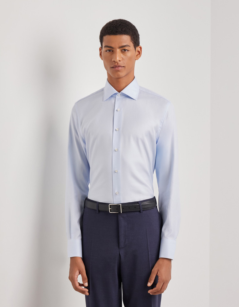 Canali LIGHT BLUE COTTON TWILL SHIRT WITH MOTHER OF PEARL BUTTONS outlook