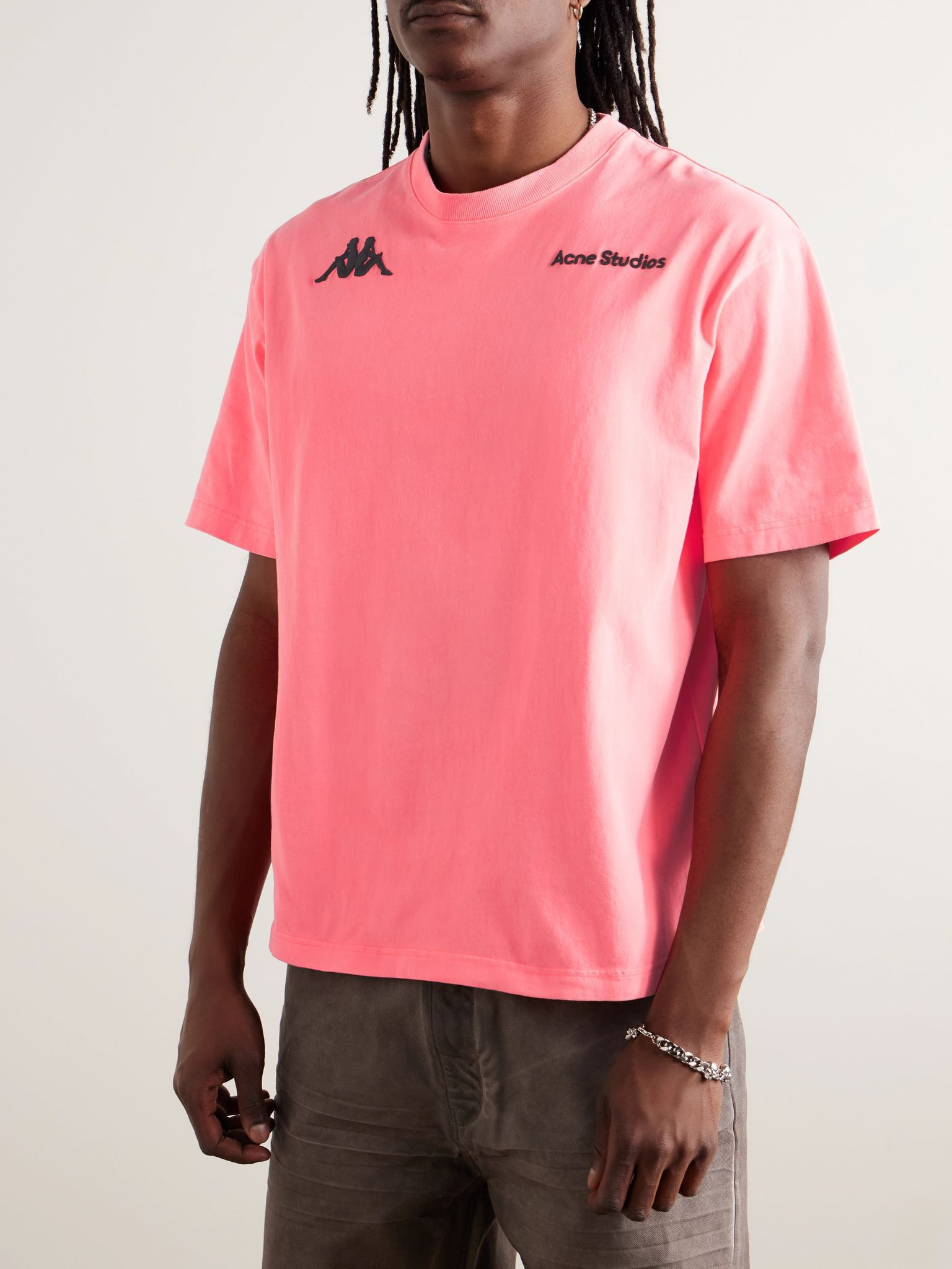 + Kappa Webbing-Trimmed Logo-Embroidered Cotton-Jersey T-Shirt Pink - 3