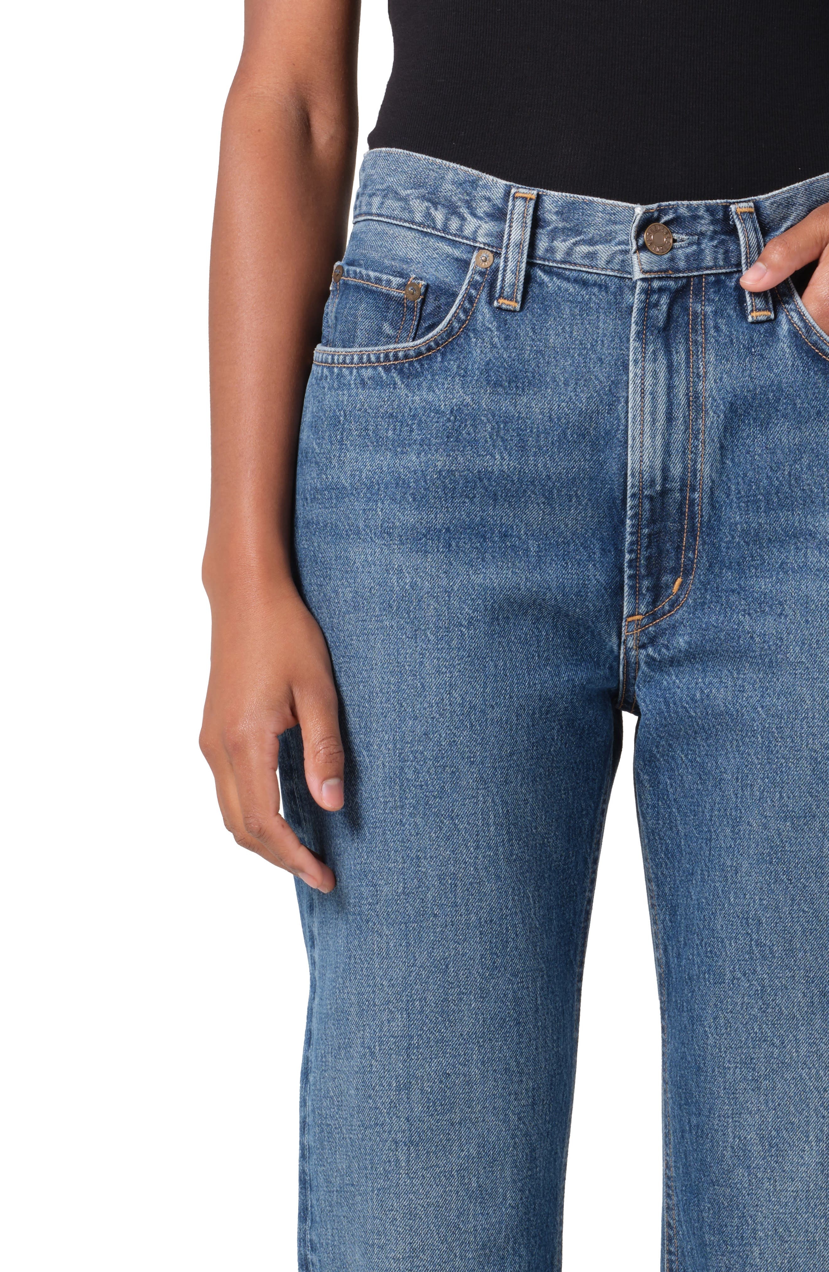 AGOLDE Leena High Waist Raw Hem Flare Leg Jeans in Placebo at Nordstrom - 4