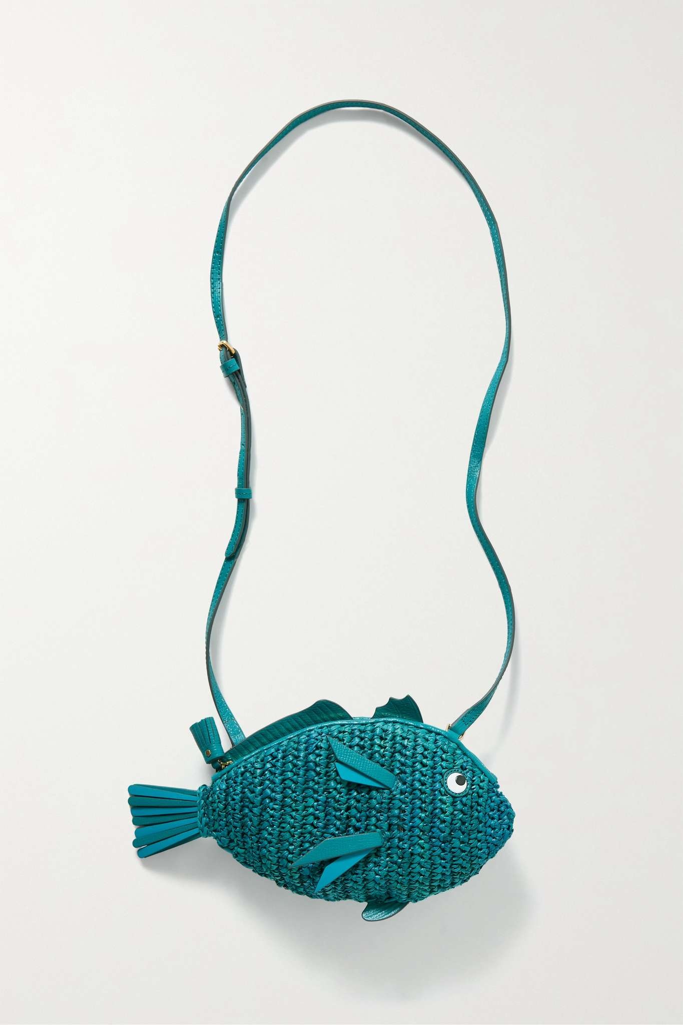 Fish leather-trimmed raffia shoulder bag - 3