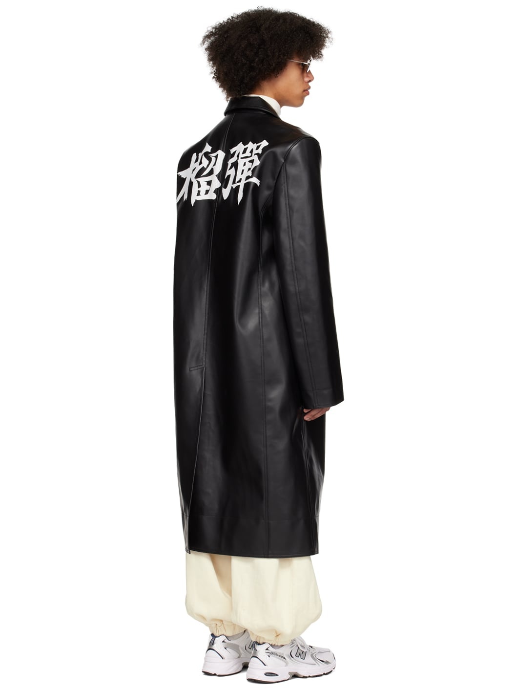Black Oversized Tailored Faux-Leather Coat - 3