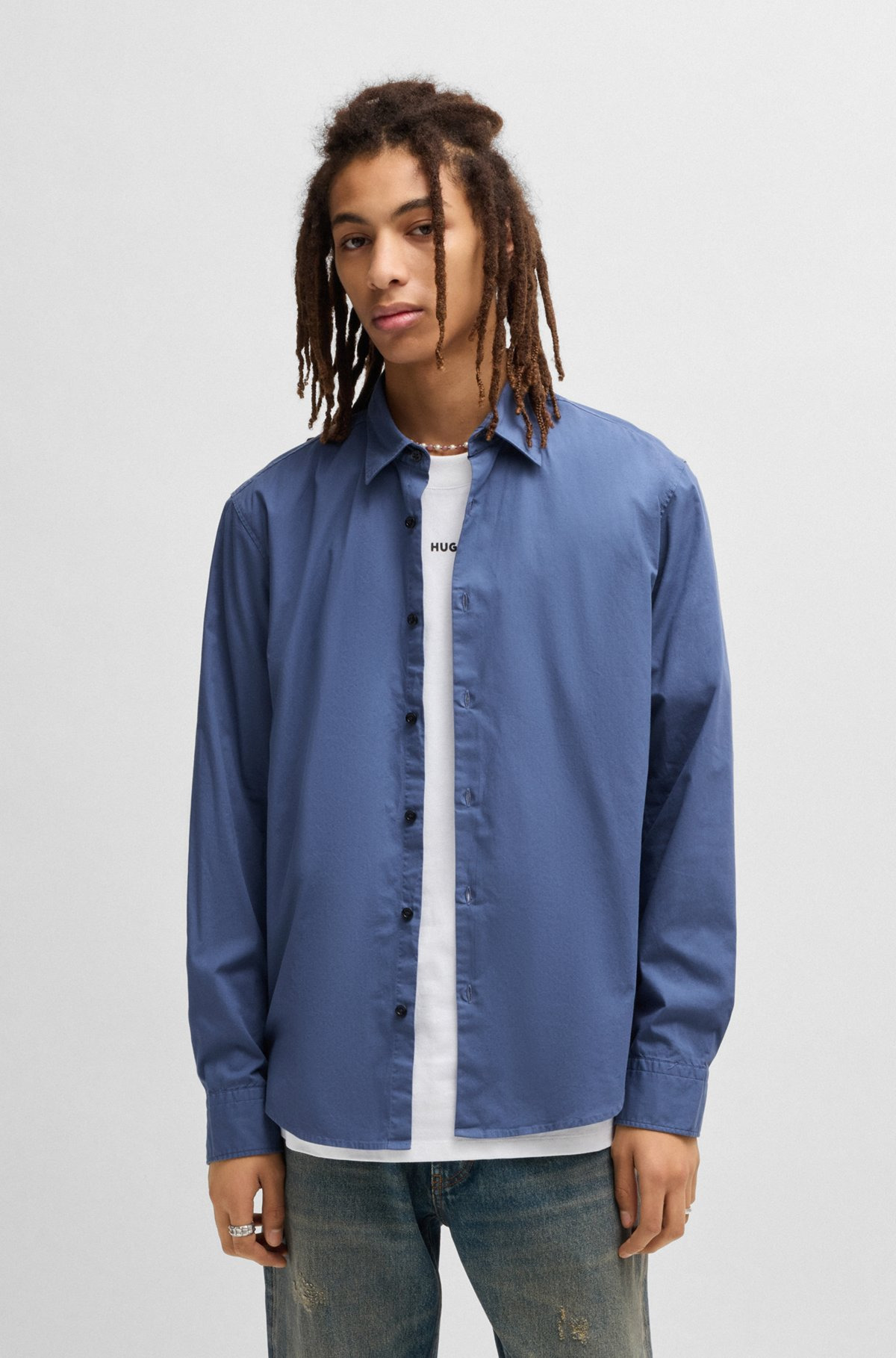 SLIM-FIT SHIRT IN STRETCH-COTTON CANVAS - 2