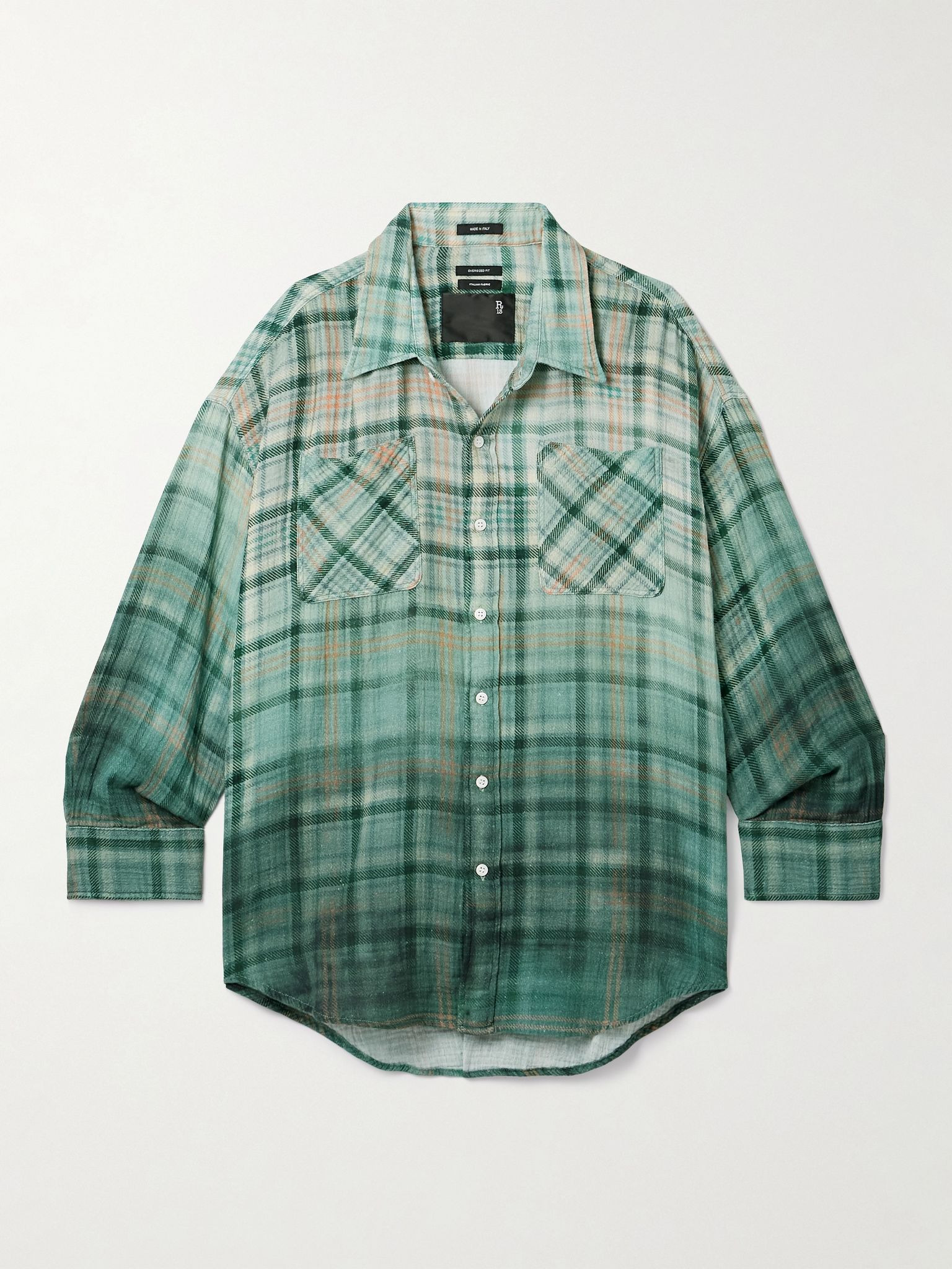 Drop Neck checked slub cotton shirt Multi - 1