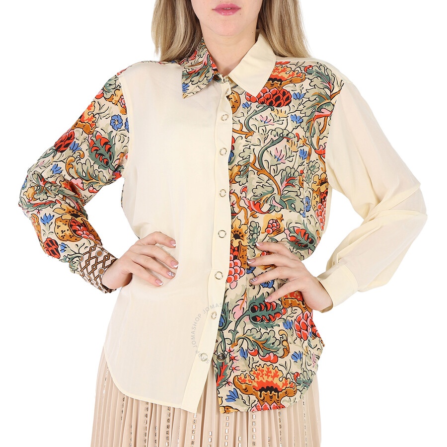 Burberry Ladies Vanilla Juliette Floral-print Paneled Silk Oversized Shirt - 3
