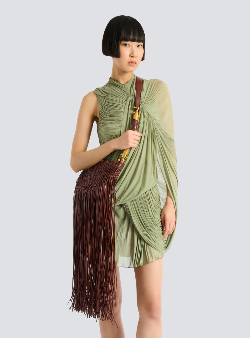 Fringed Ébène Hobo Mini bag in woven leather 8