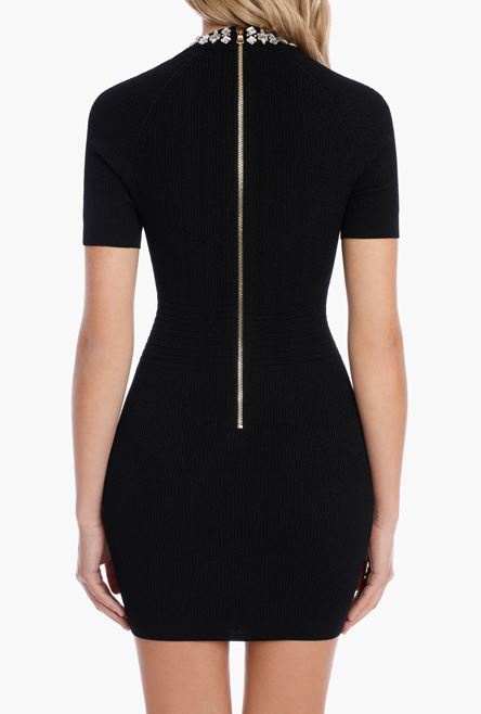 Short black knit dress with silver embroidery - 9