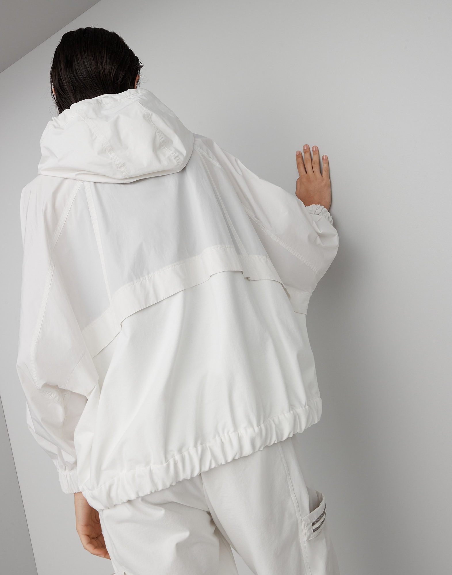 Panelled hooded outerwear jacket in taffeta and French terry with shiny trims - 2
