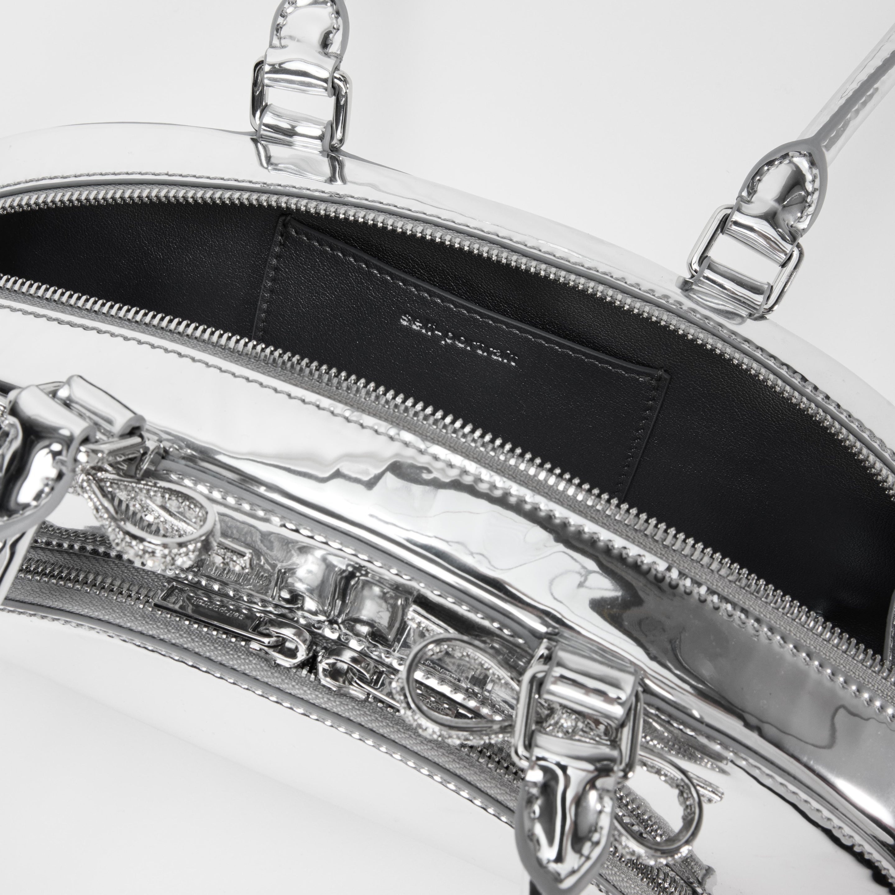 Silver Metallic Curved Shoulder Bag - 4