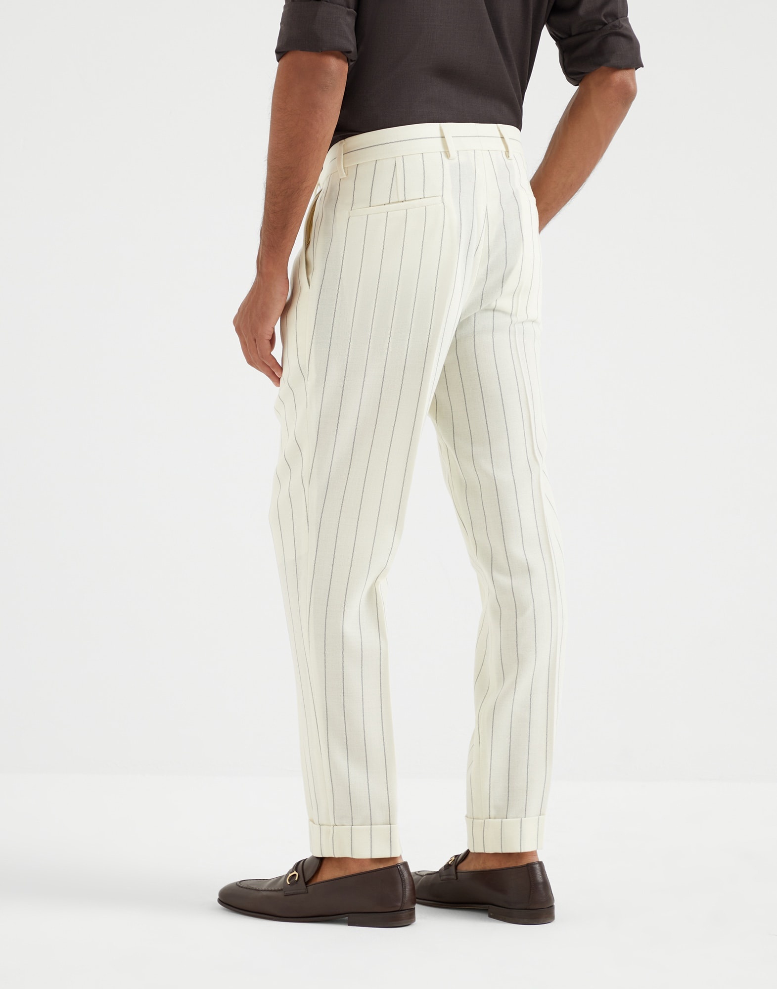 Virgin wool chalk stripe fresco leisure fit trousers with pleat - 2