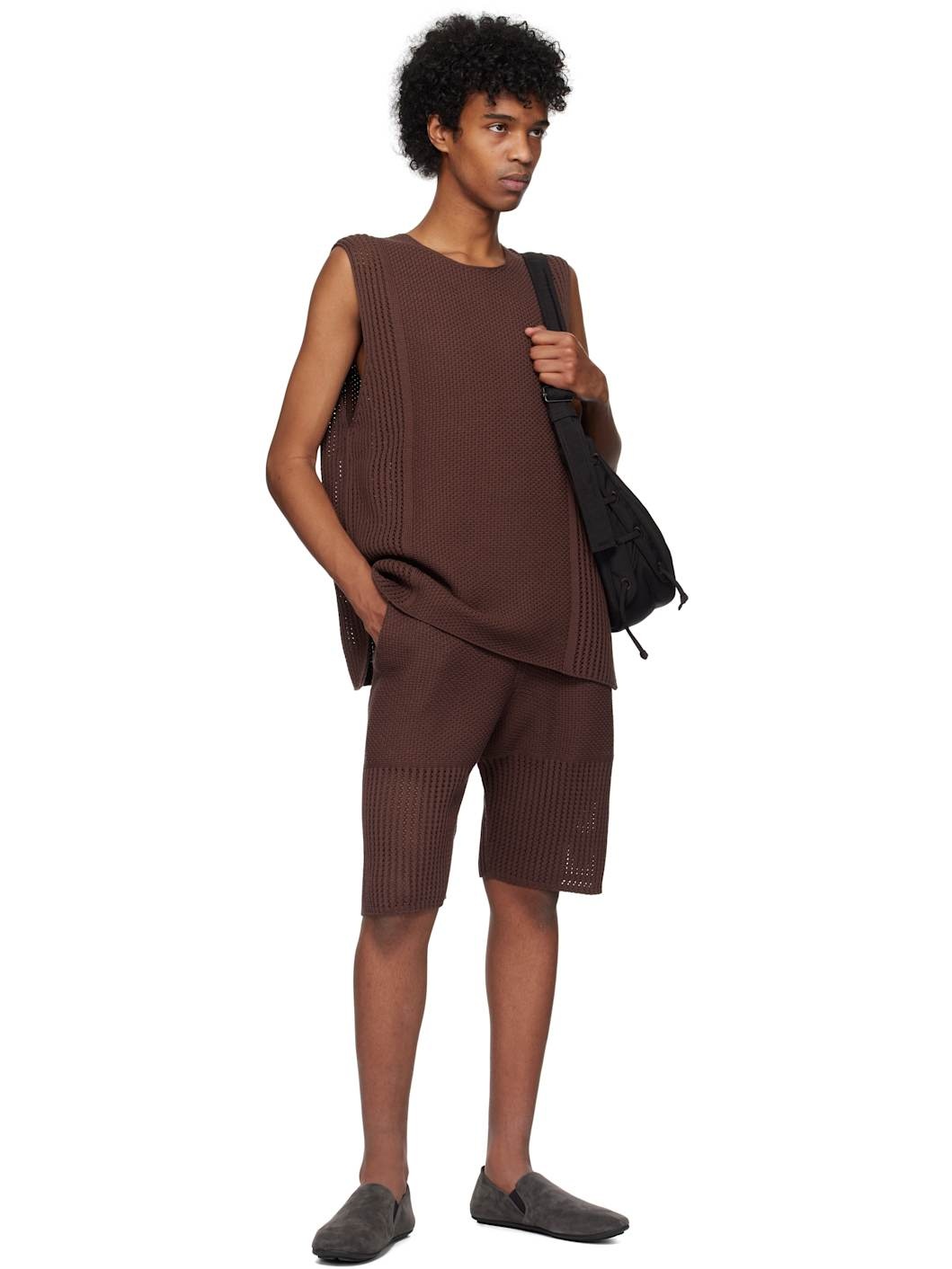 Brown Rustic Knit Shorts - 4