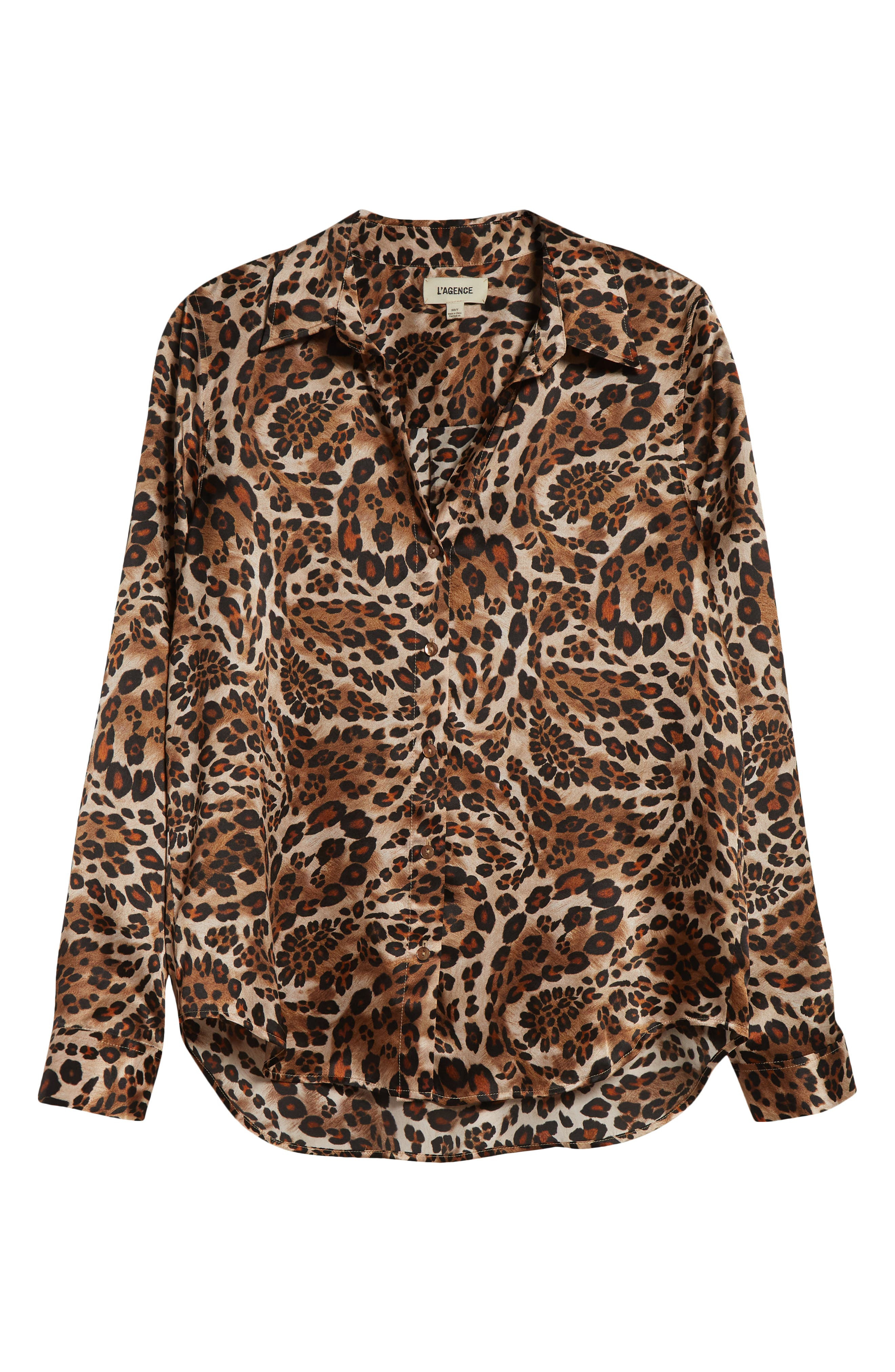 L'AGENCE Tyler Leopard Print Silk Button-Up Shirt in Cinnamon at Nordstrom - 5