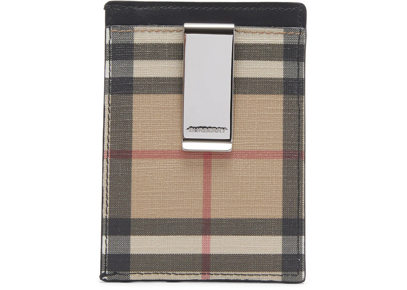 Burberry Burberry Vintage Check and Leather Money Clip Card Case 3 Slot Archive Beige outlook