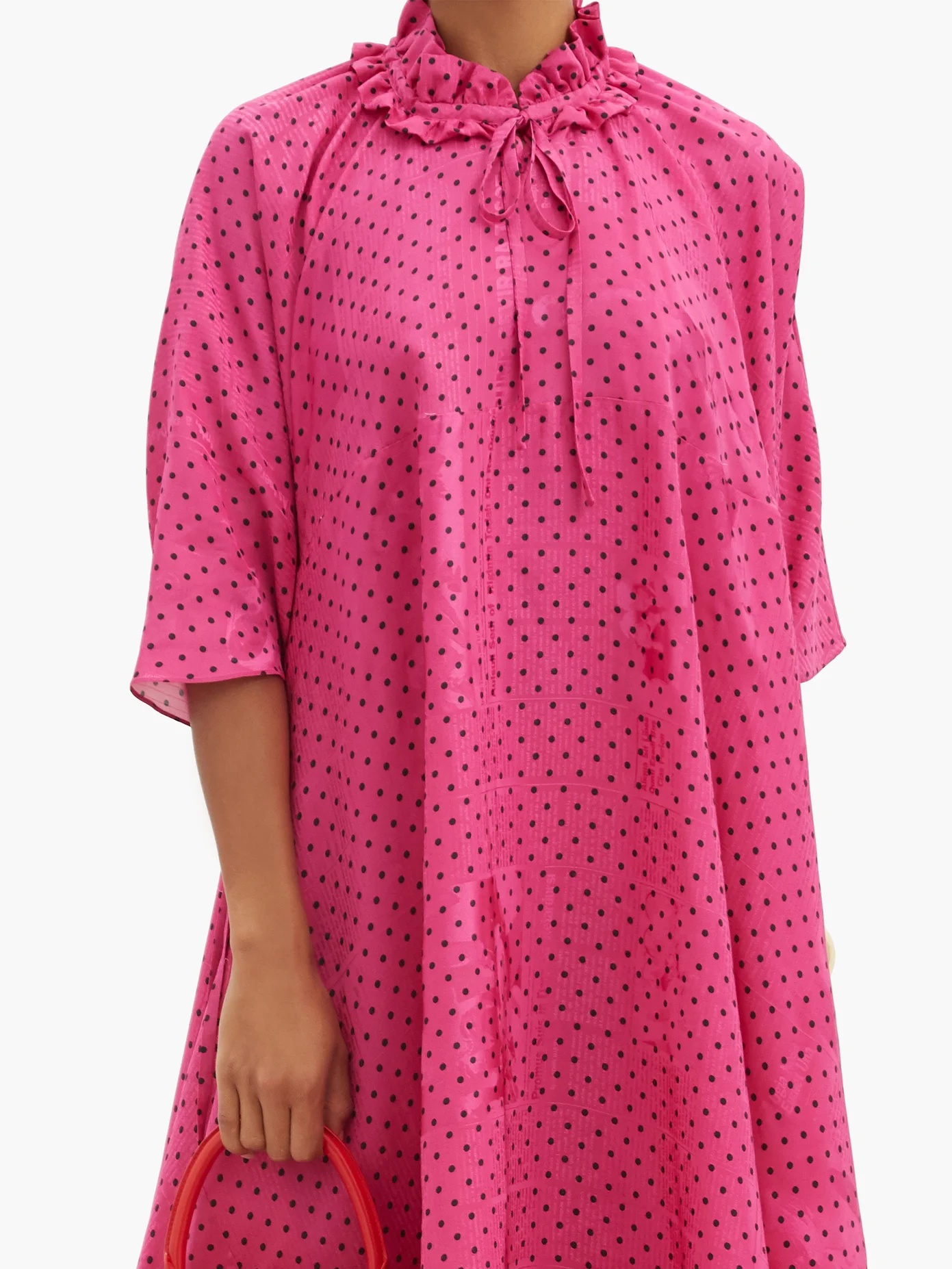 Ruffle-neck polka-dot jacquard crepe dress - 6