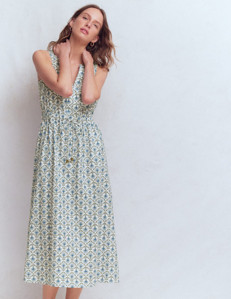 BODEN Delphine Midi Sleeveless Dress-Ivory, Flower Lattice outlook