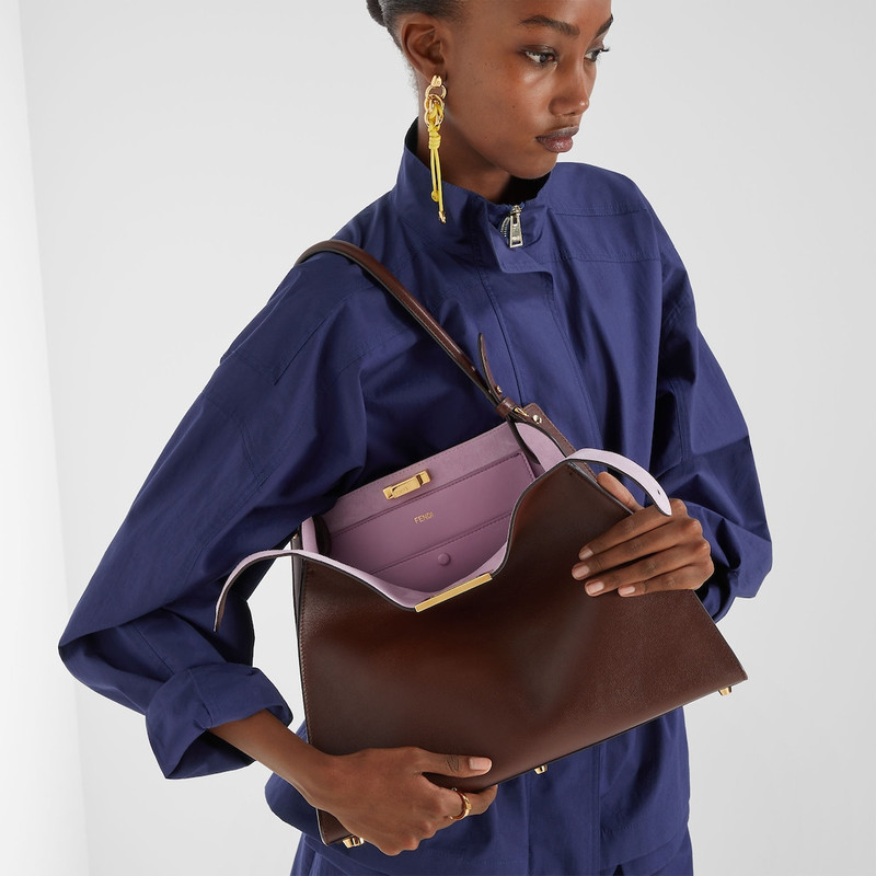 Fendi Way Medium Dark brown leather and violet suede bag 2