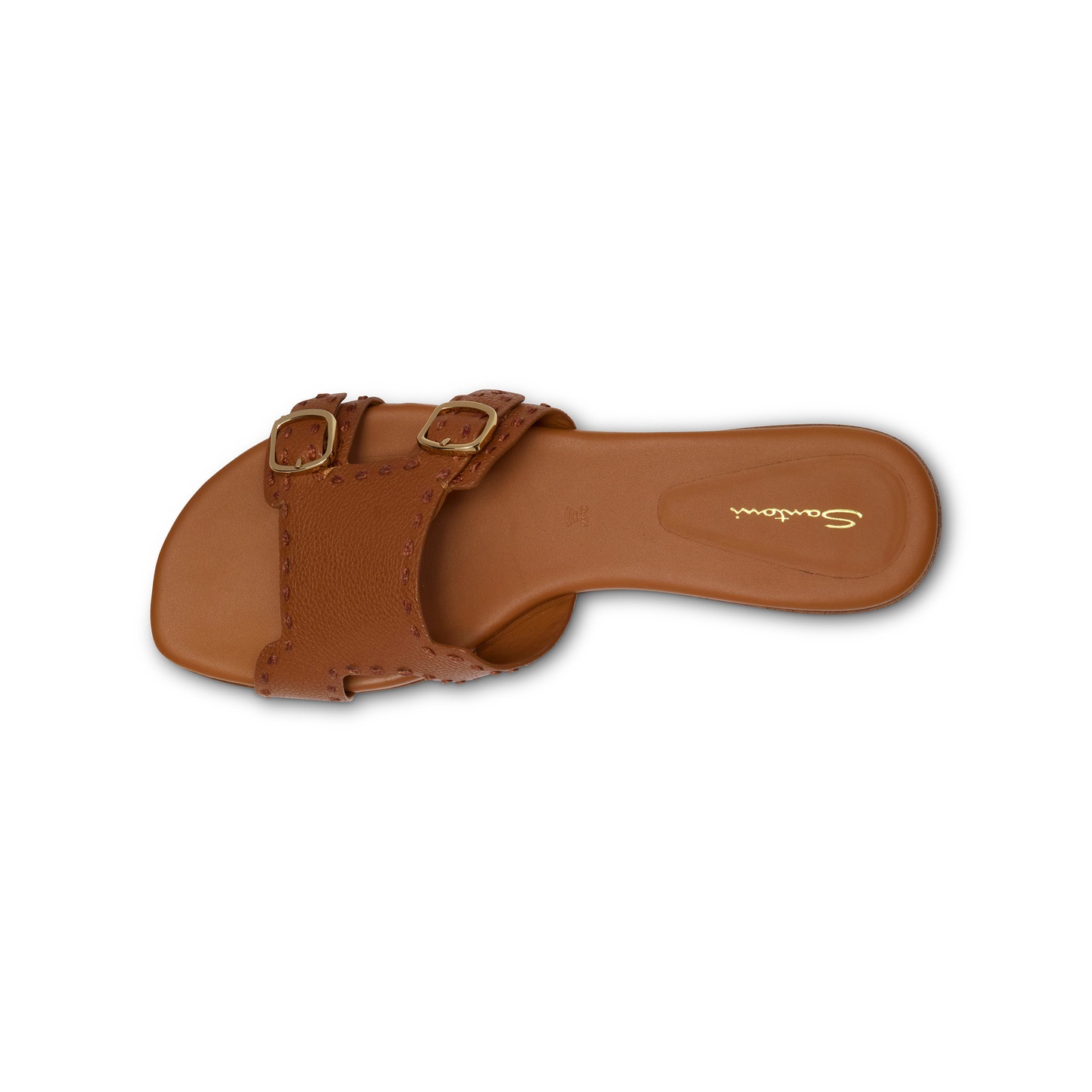 Women's brown tumbled leather double-buckle Didi slide sandal - 5