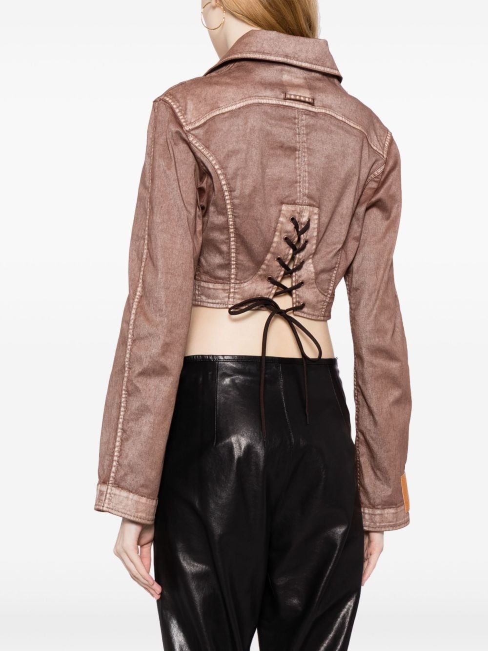 cropped corset-style denim jacket - 4