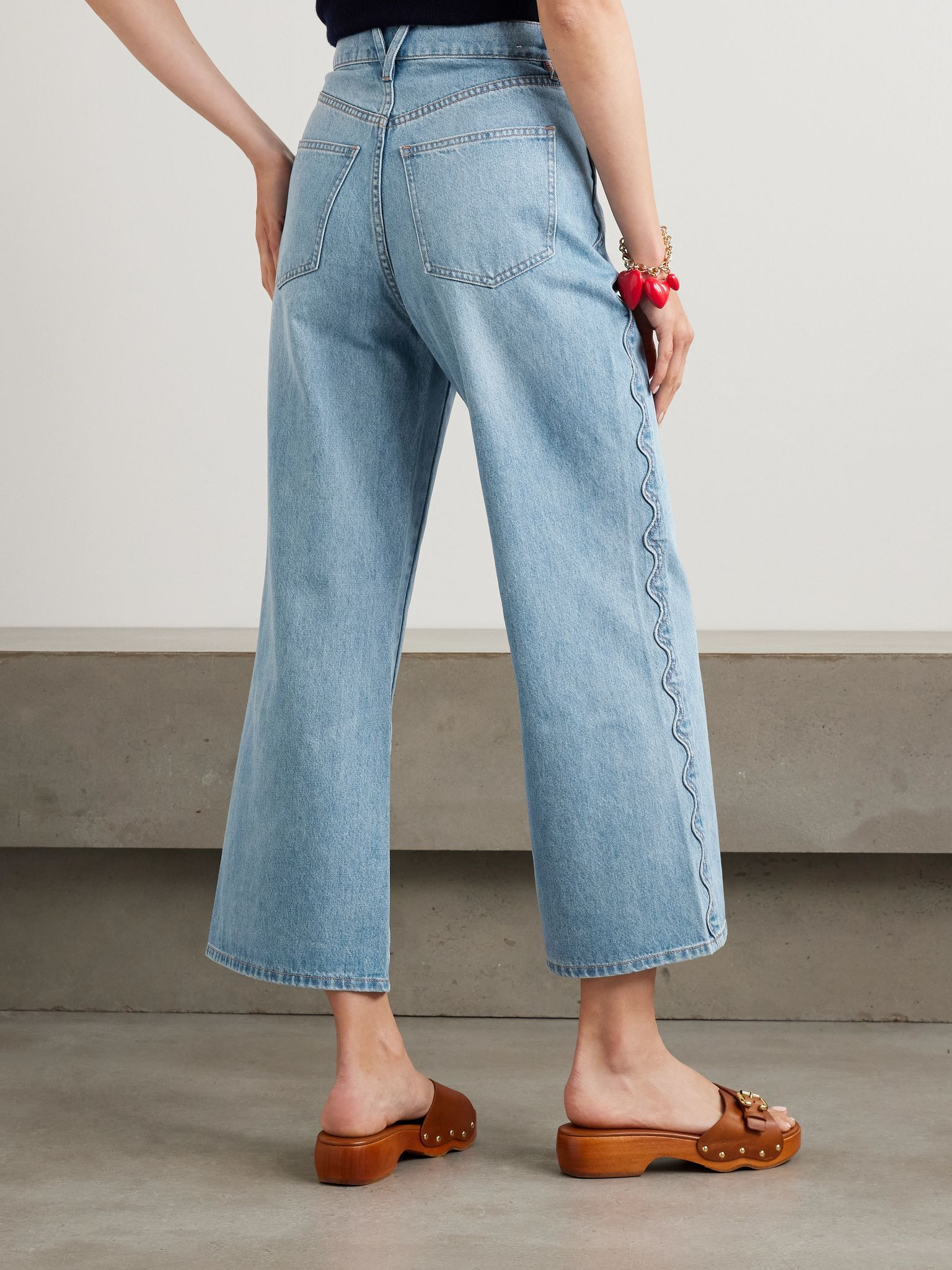 Taylor cropped scalloped high-rise wide-leg jeans Mid denim - 4