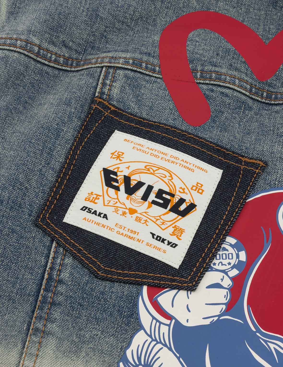 Ebisu Print and Multi-Pocket Loose Fit Biker Denim Jacket - 6