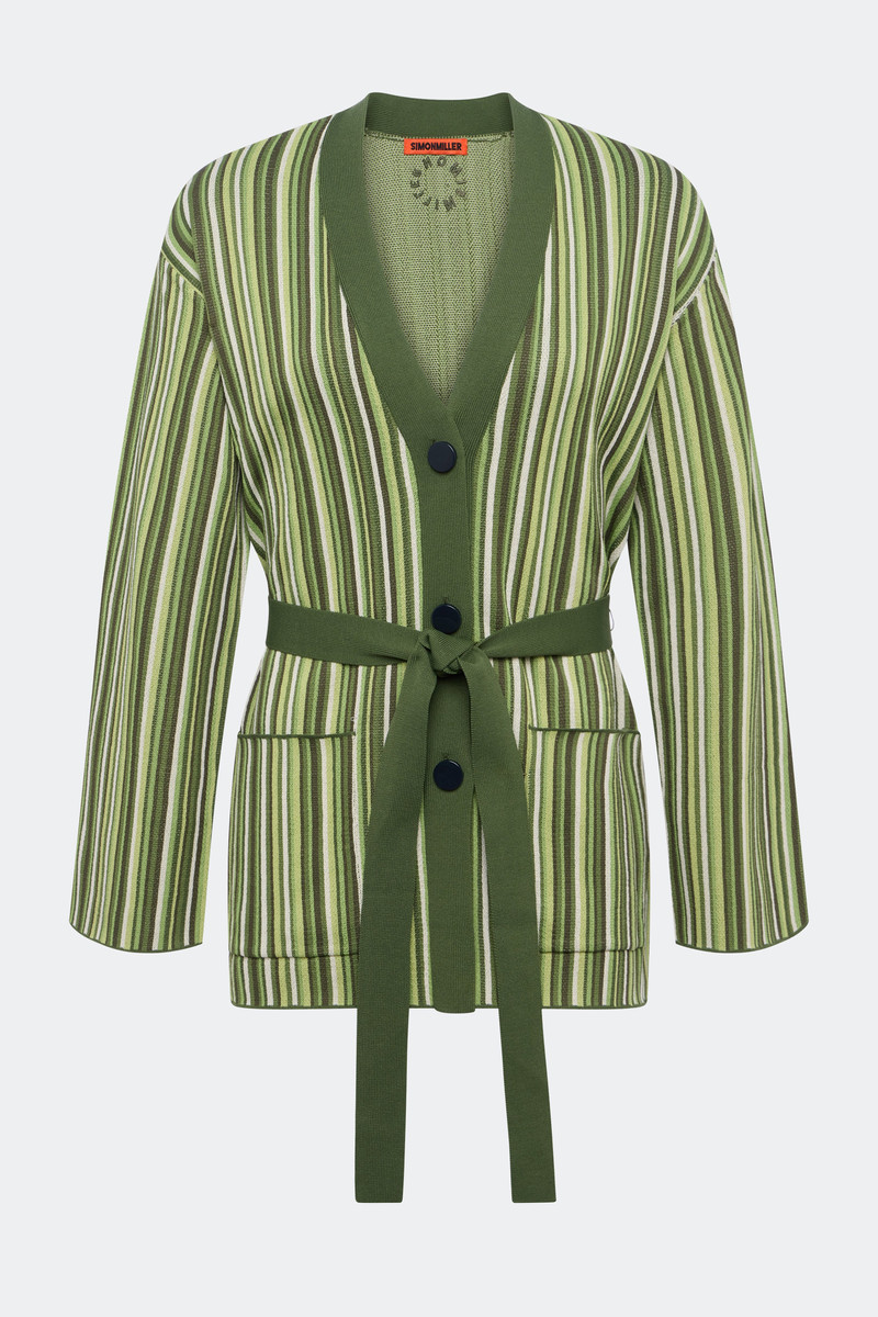 SIMONMILLER Max Belted Knit Cardigan In Landscape Multi Stripe outlook