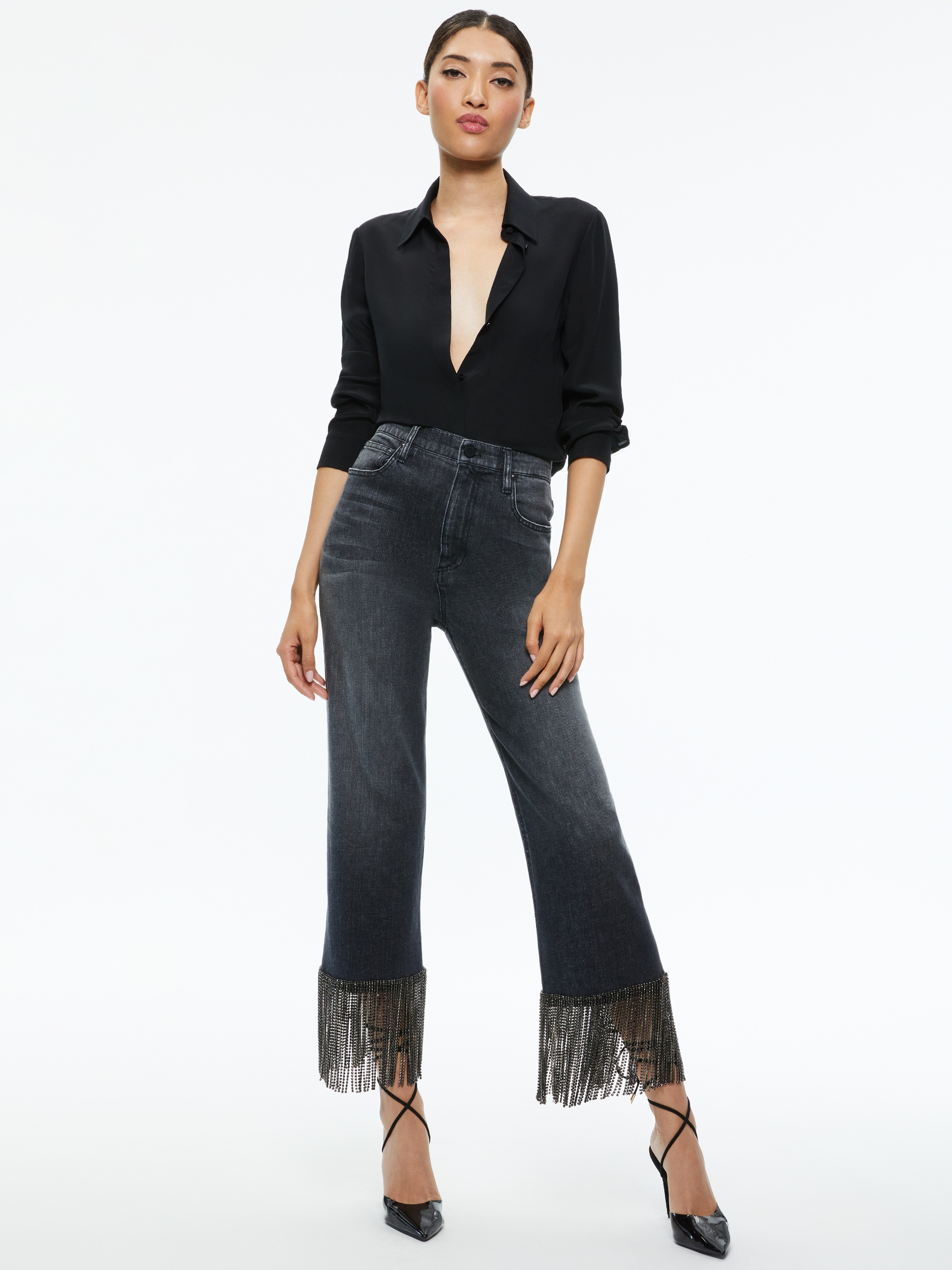 AMAZING CRYSTAL FRINGE HEM JEAN - 6