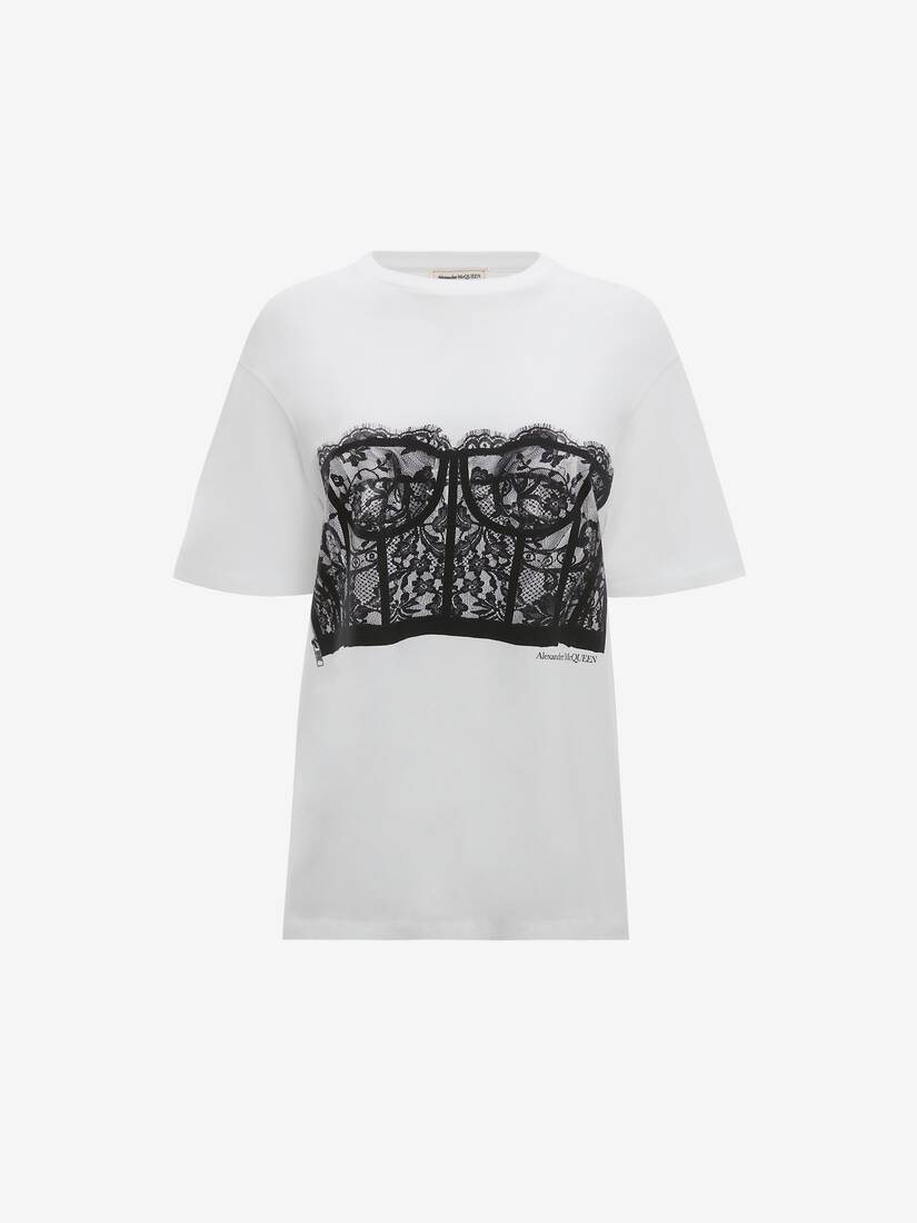 Women's Lace Corset T-shirt in White - 1