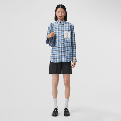 Burberry Montage Print Check Cotton Oversized Shirt outlook