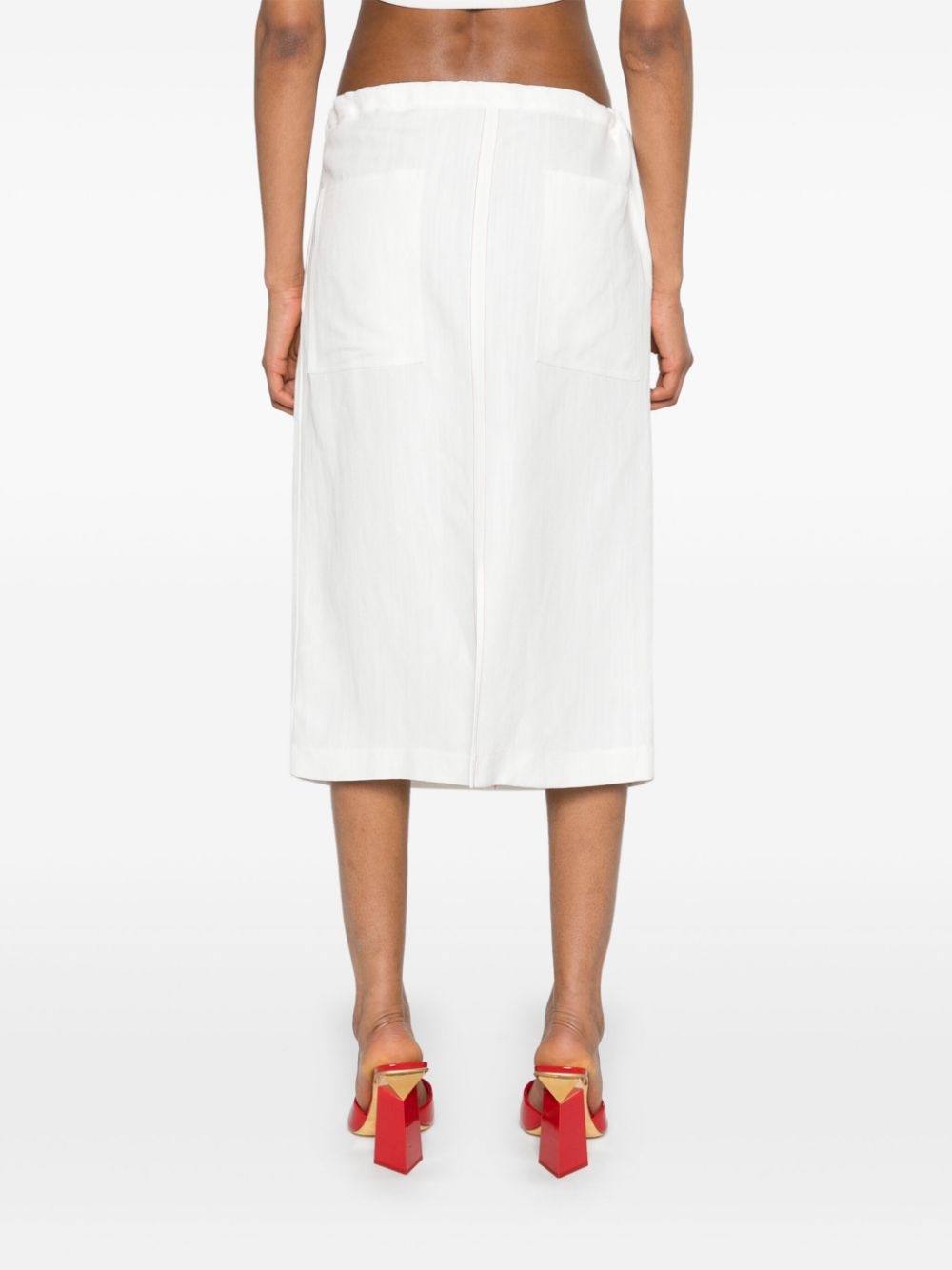 contrast-stitching drawstring midi skirt - 4
