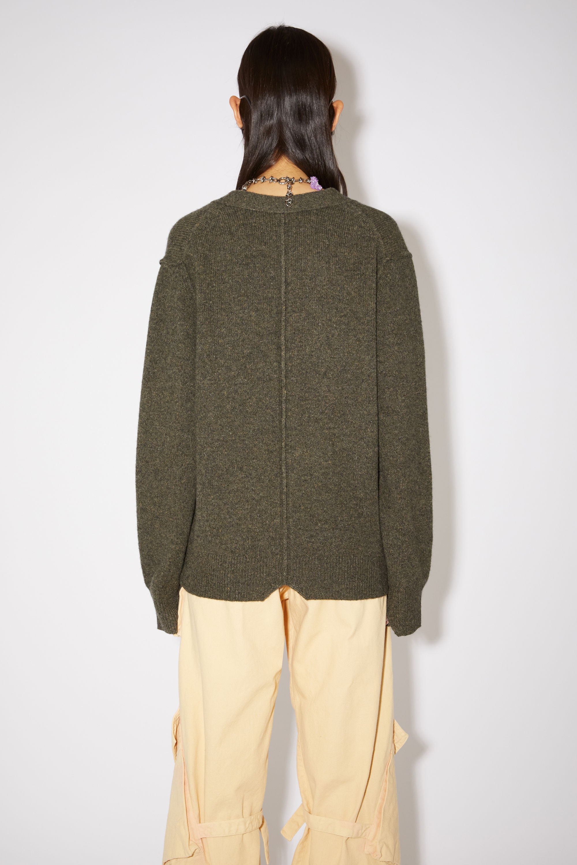 Wool-blend cardigan - Dark khaki melange - 3