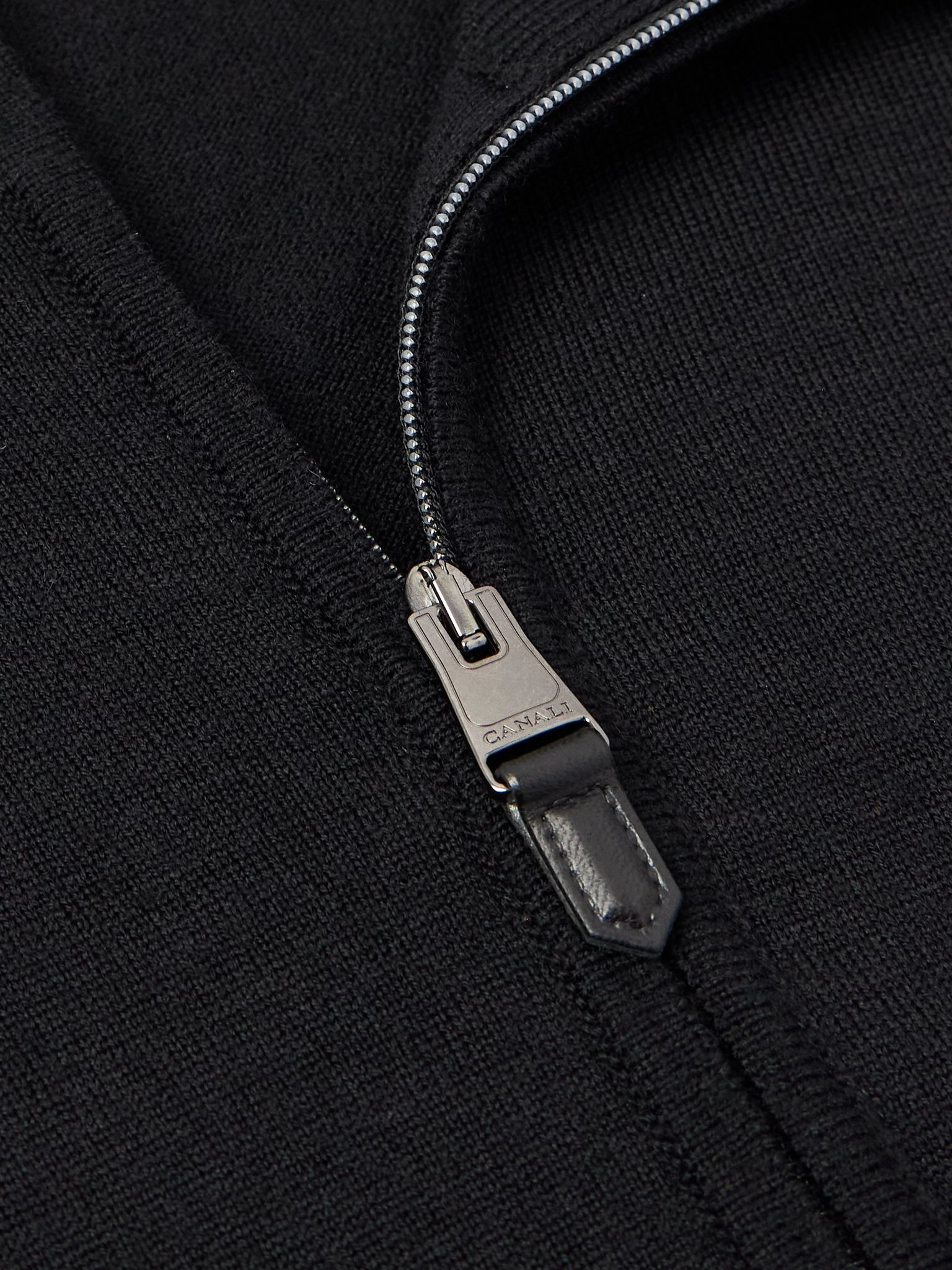 Slim-Fit Wool Zip-Up Cardigan Black - 5