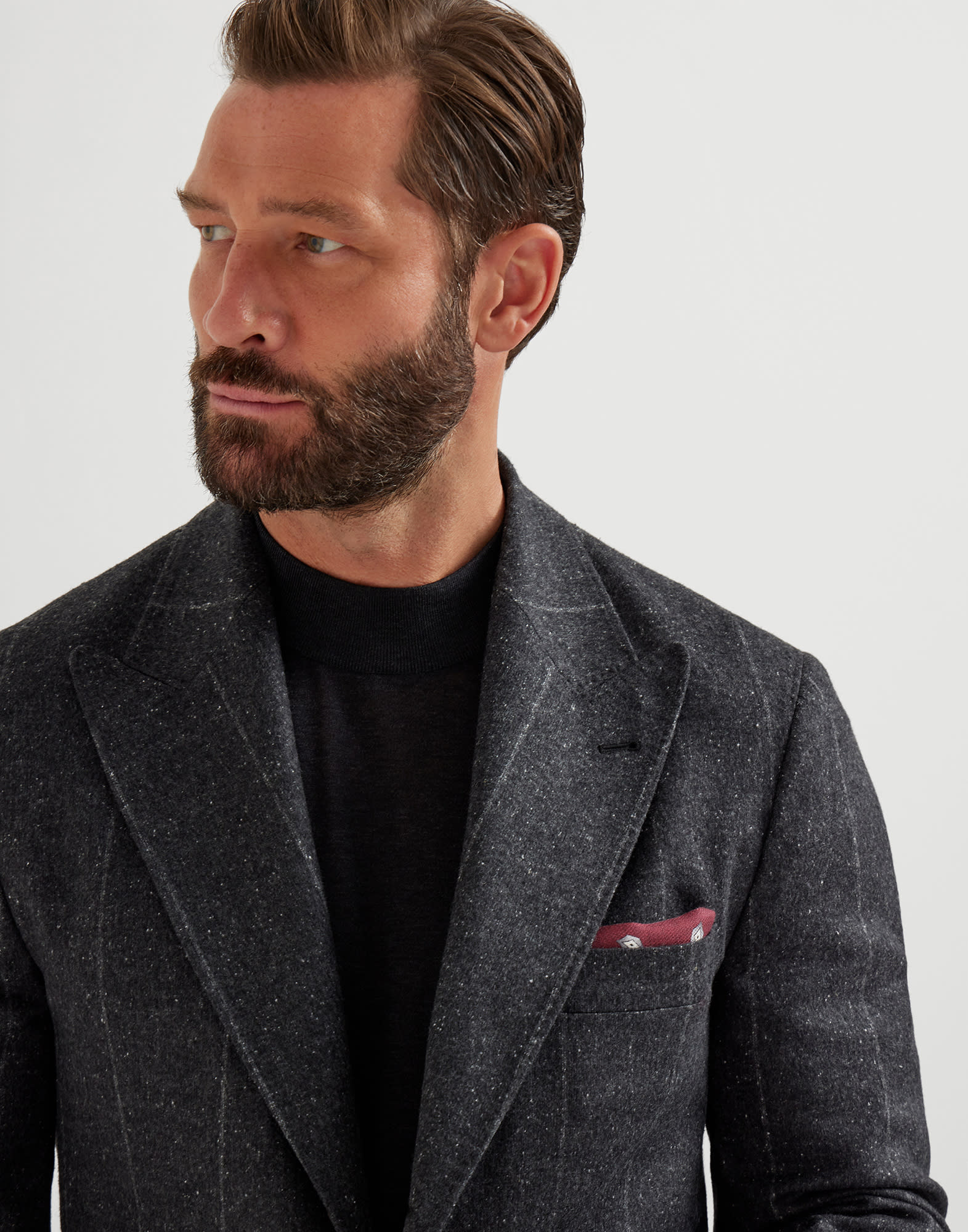 Silk, wool and cashmere flecked chalk stripe flannel deconstructed blazer with large peak lapels - 3