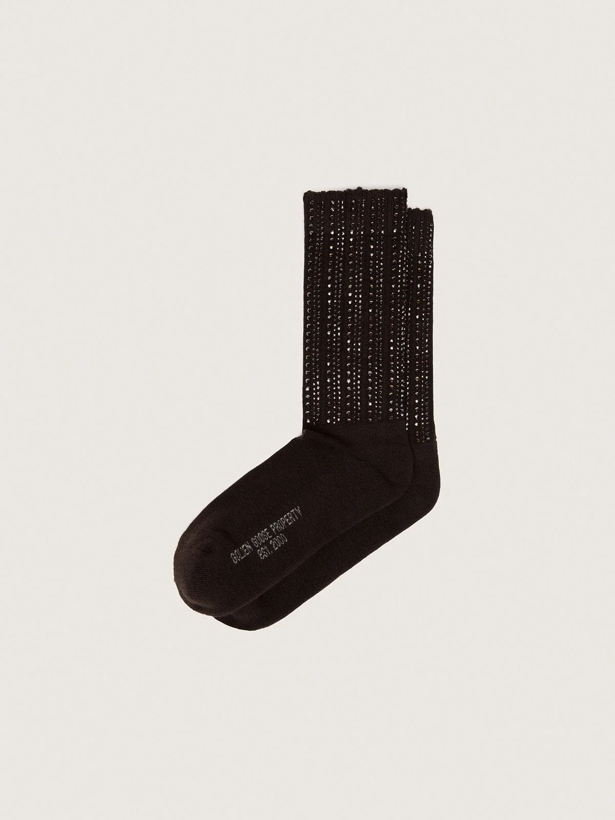 Dark brown cotton socks with distressed details and rhinestones - 1