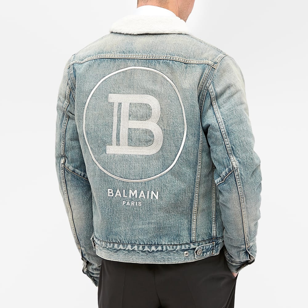 Balmain Faux Shearling Logo Denim Jacket - 7