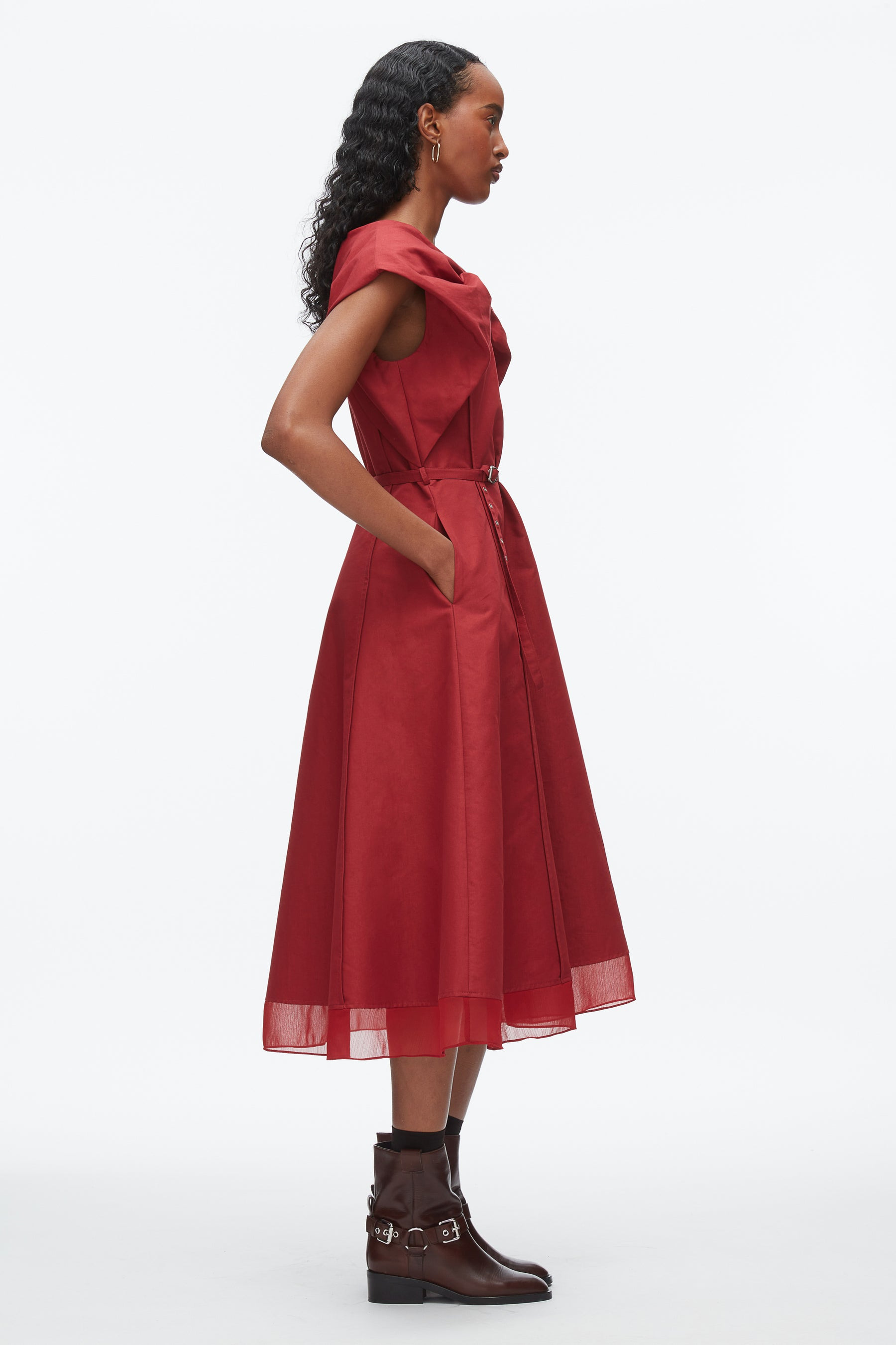 Draped Bow Dress with Belt - 3