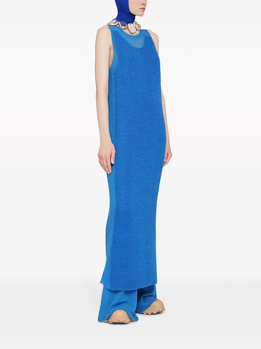 semi-sheer knit long dress - 3