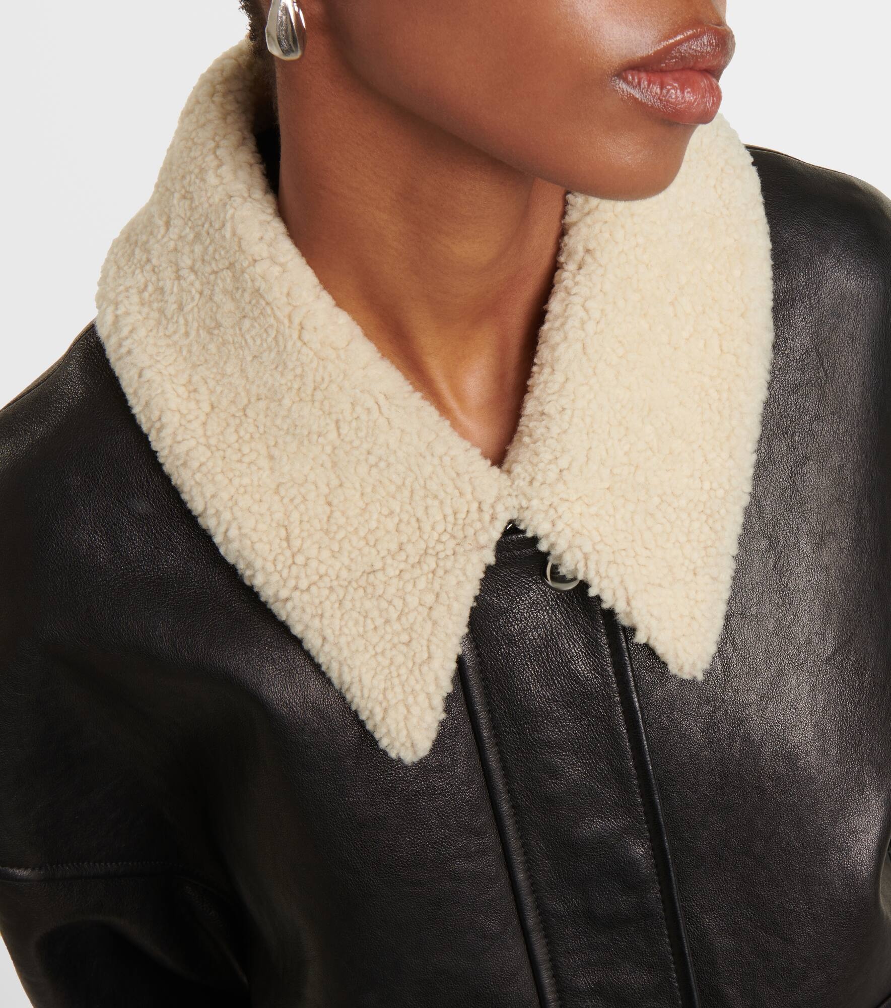 Shellar shearling-trimmed leather jacket - 5