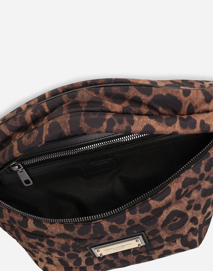 Leopard-print Sicily belt bag in quilted nylon - 4