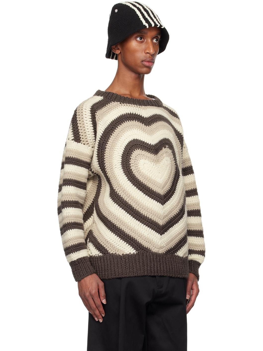 Brown & Beige Heart Hand Knitted Sweater - 2