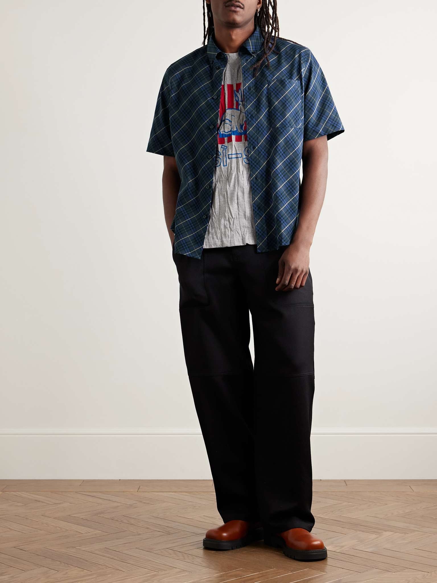 Button-Down Collar Checked Cotton Oxford Shirt - 2