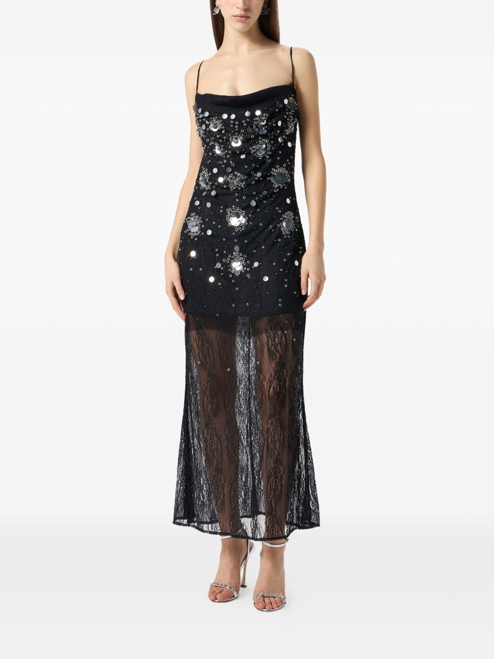 sequin-embellished lace gown - 2