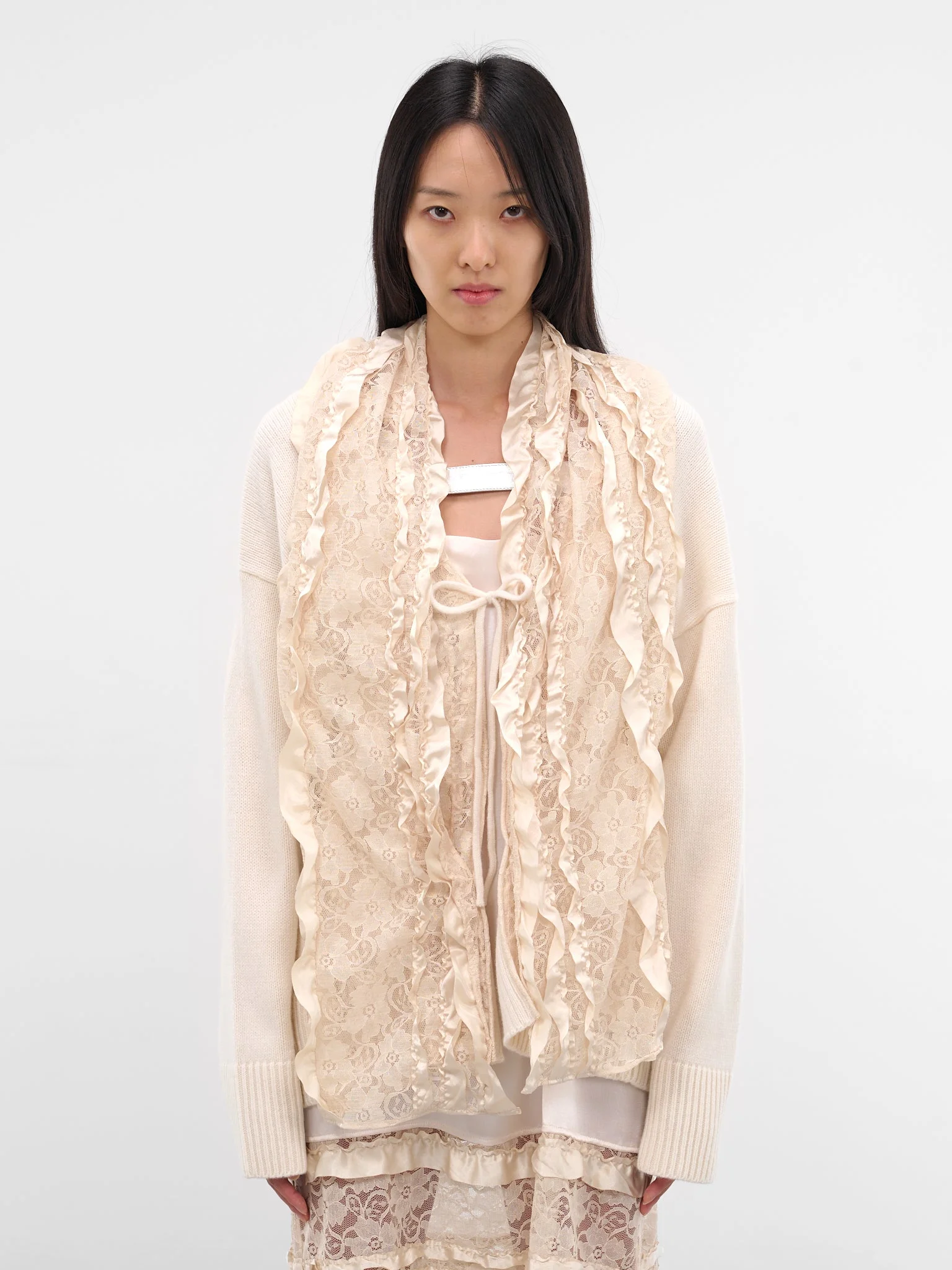 Cream Centrino Draped Lace Cardigan - 1