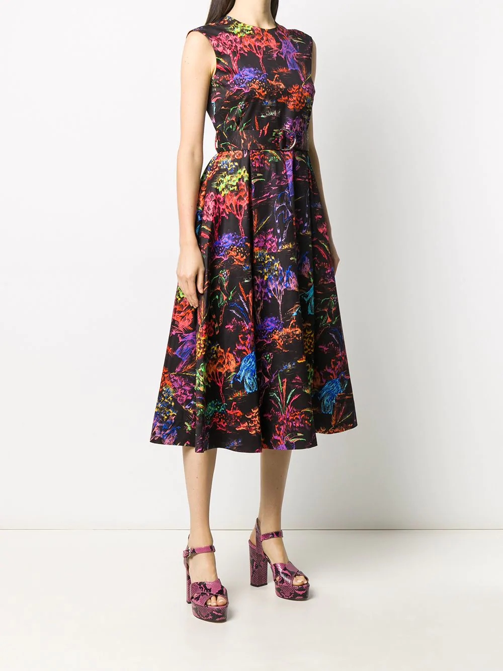 floral print belted sleeveless dress - 3