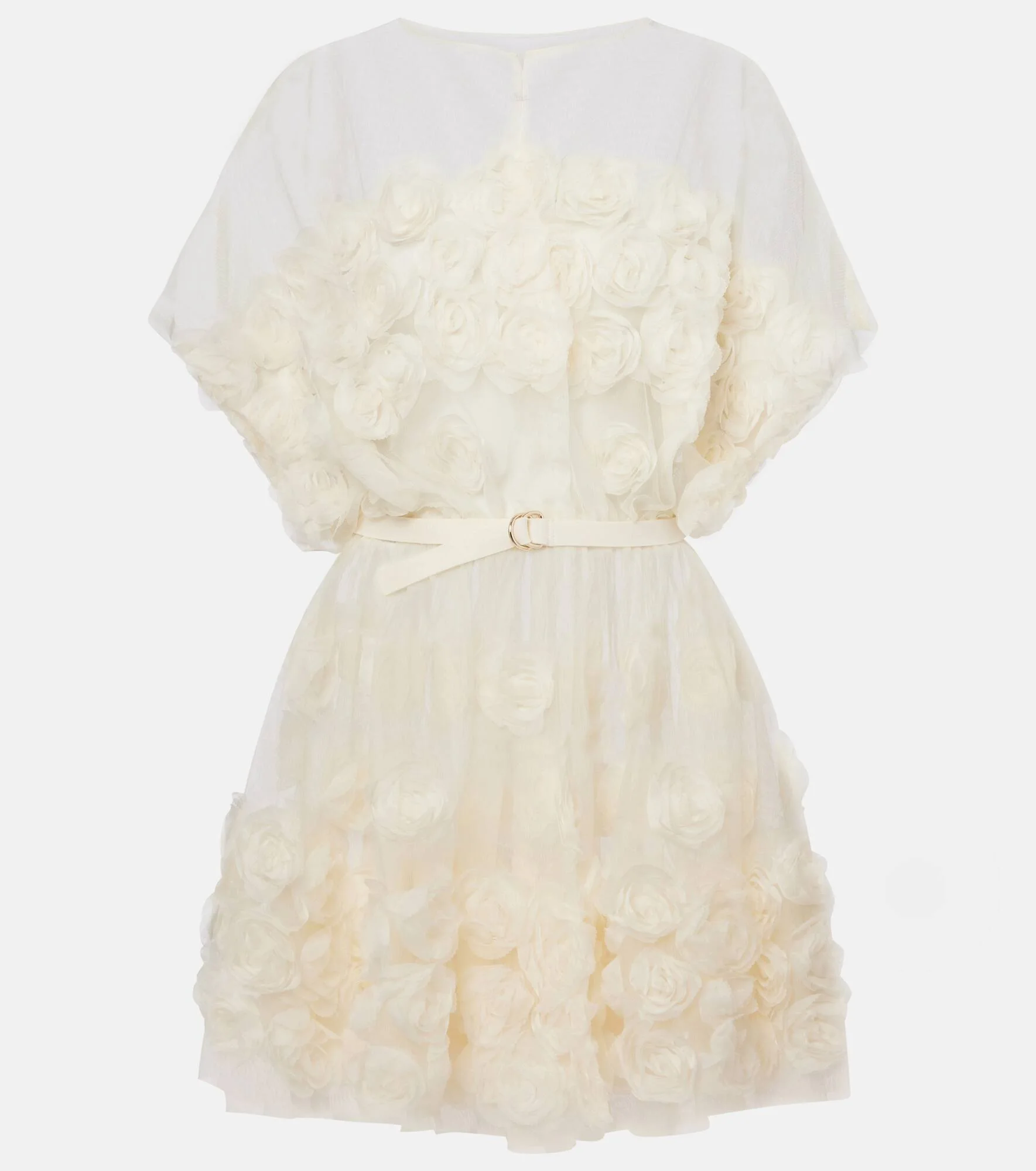 Bridal floral-appliqué belted tulle minidress - 1