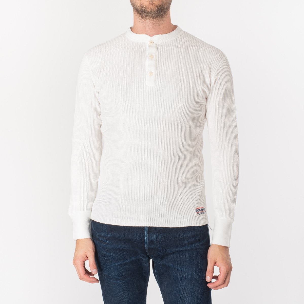 Waffle Knit Long Sleeved Thermal Henley - Grey