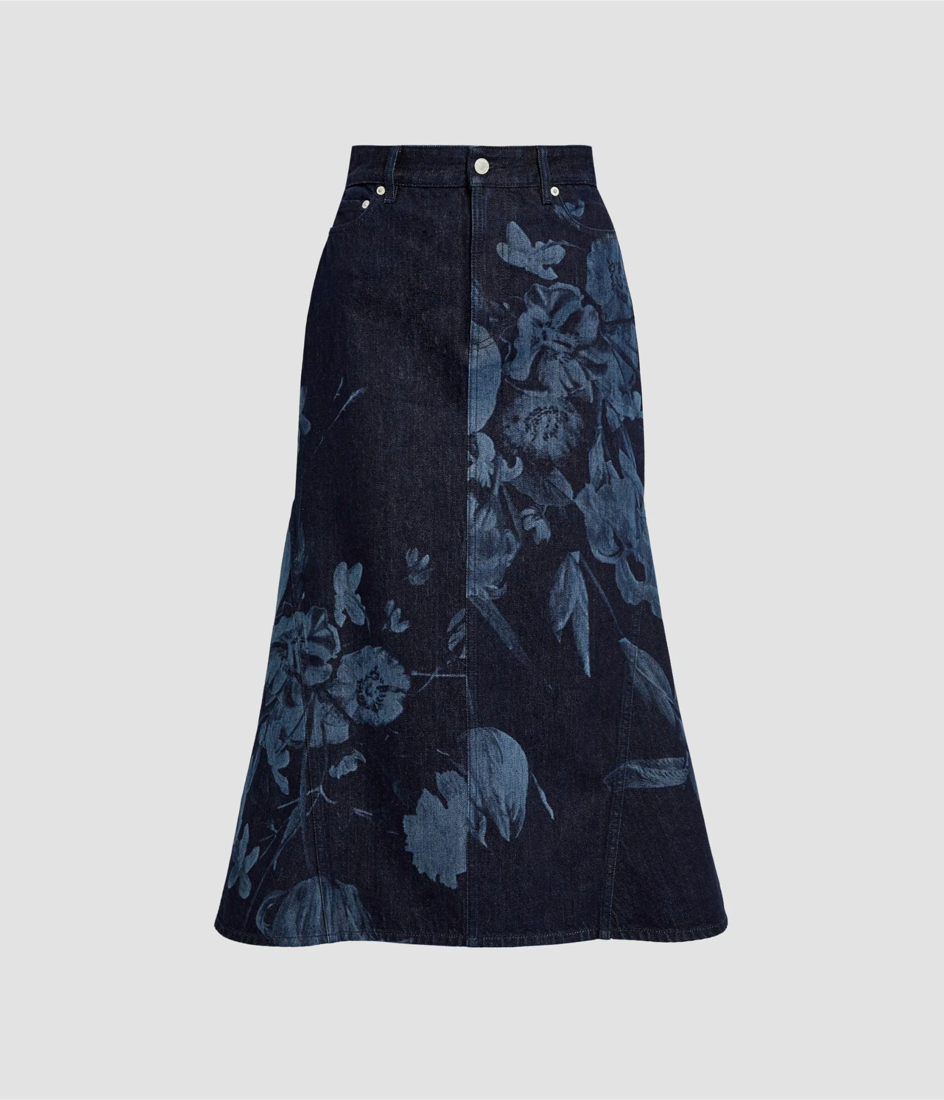 PRINTED DENIM FLARED MIDI SKIRT - 1