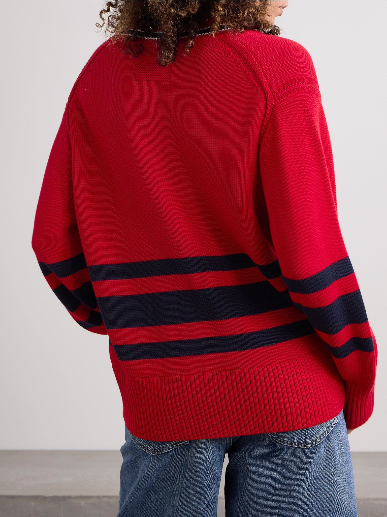 Striped knitted cotton sweater Red - 4